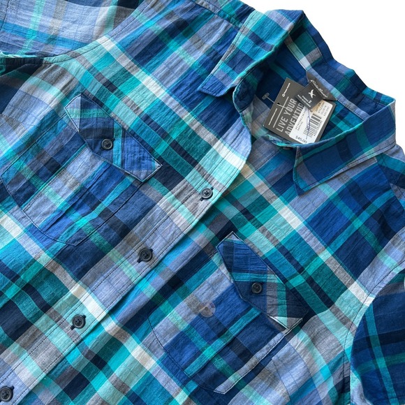 Eddie Bauer Tops - Eddie Bauer Adventure Shirt Womens S Blue Teal Plaid Short Sleeve Hiking NEW $45